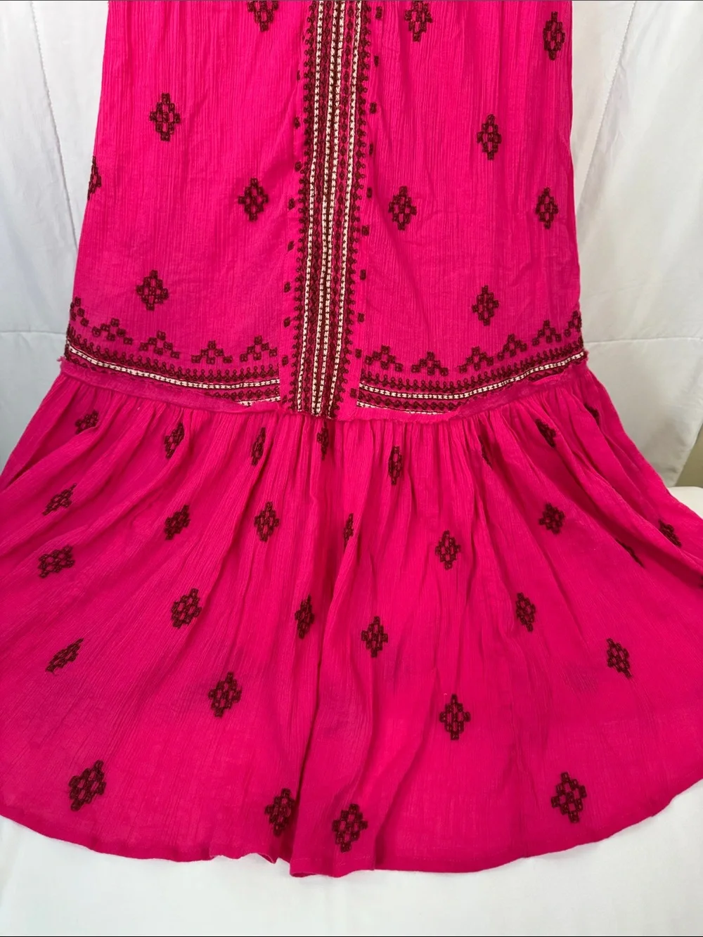 Free People‎ Hot Pink Embroidered V-Neck Maxi Dress Size XS